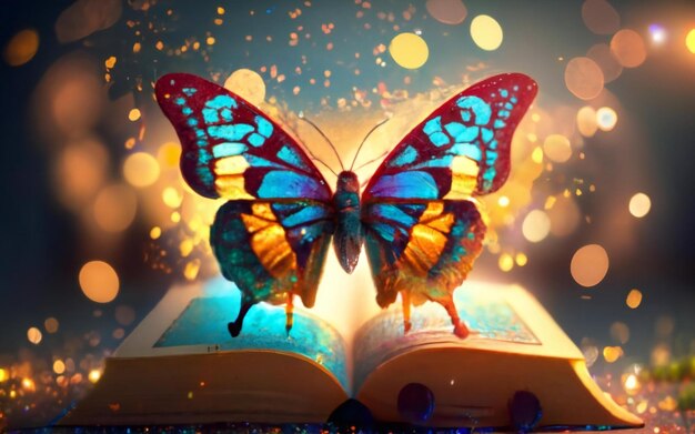 A butterfly above in the book Wallpaper