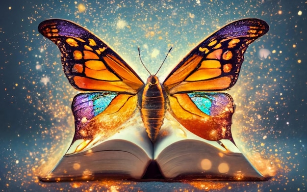 A butterfly above in the book Wallpaper