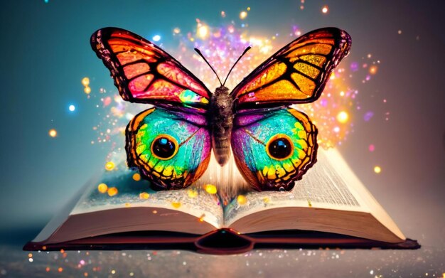 A butterfly above in the book Wallpaper