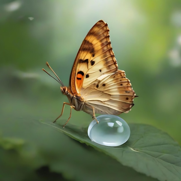 Butterfly carefully lays her eggs on a leaf AI