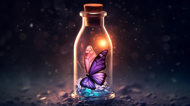 Butterfly cinematic shot glass bottle light aliexpress image AI generated art