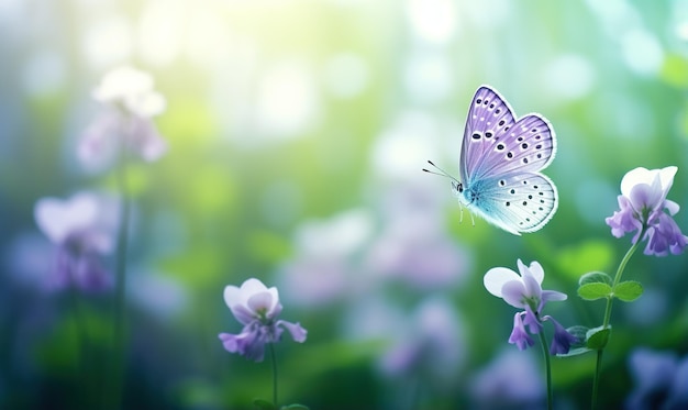 Butterfly on clover flower in spring in summer in rays