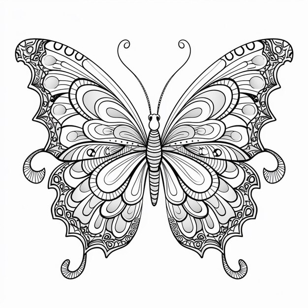 a butterfly coloring page with intricate patterns and swirls generative ai