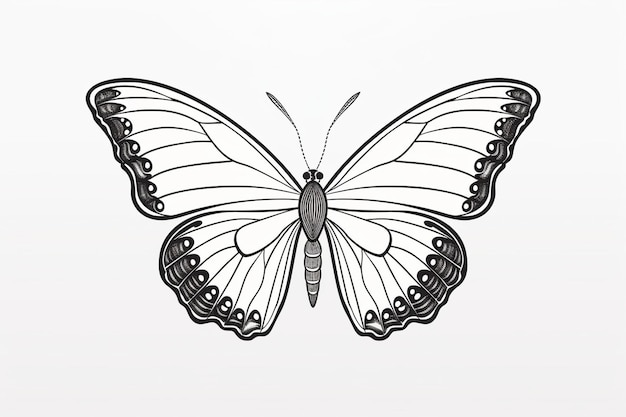 Photo butterfly in doodle simple style on white background