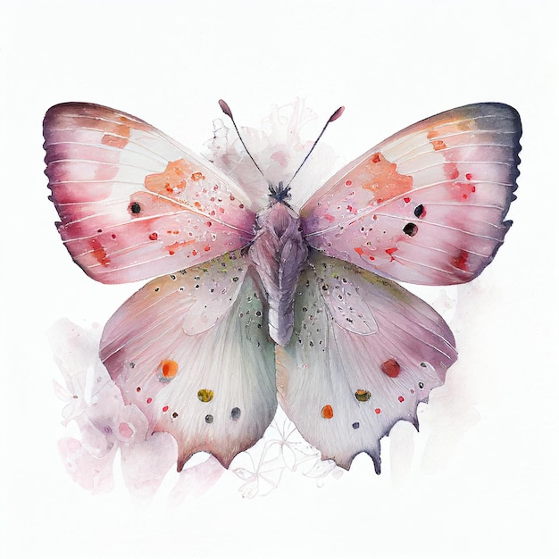 Butterfly Drawing Watercolor Paint Spots Generative AI