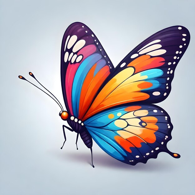 a butterfly drawing with blue and orange colors