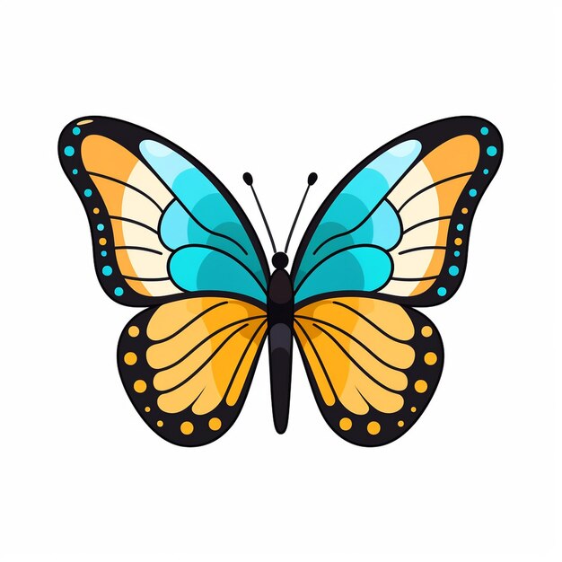 Photo a butterfly drawing with blue and yellow colors