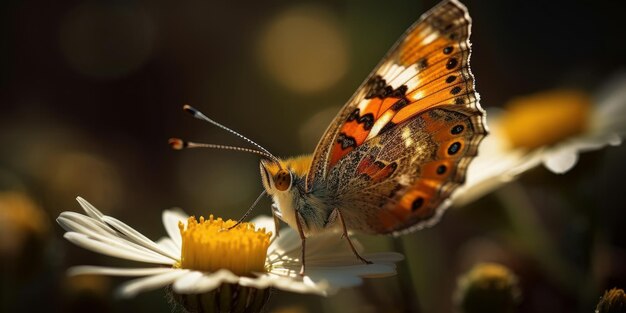 Butterfly drinking among colorful flowers