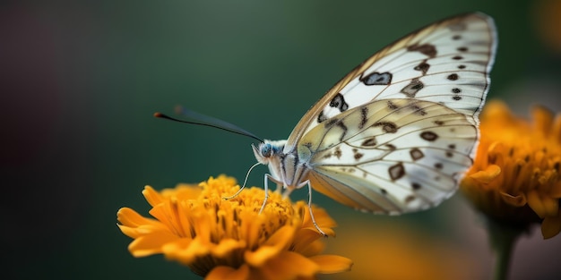 Butterfly drinking among colorful flowers