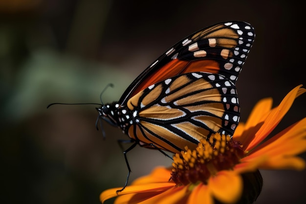 Butterfly drinking among colorful flowers