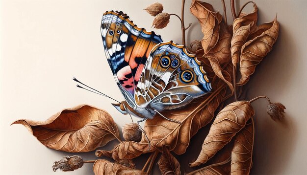 Photo butterfly on dry leaves illustration