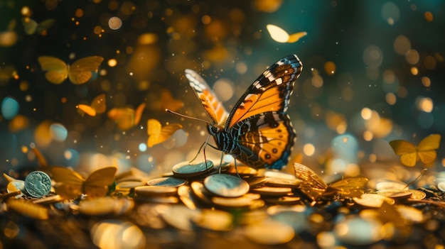 Сценарий эффекта бабочки, когда небольшой бросок монеты приводит к большому финансовому непредвиденному прибыли