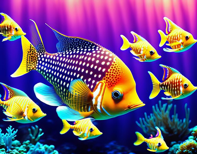 Butterfly fish gracefully gliding through a coral reef their colorful patterns catching sunlight