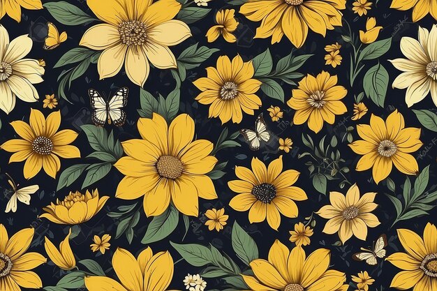 Butterfly flower background yellow pattern