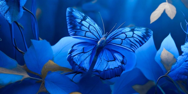 Butterfly and flower blue background illustration