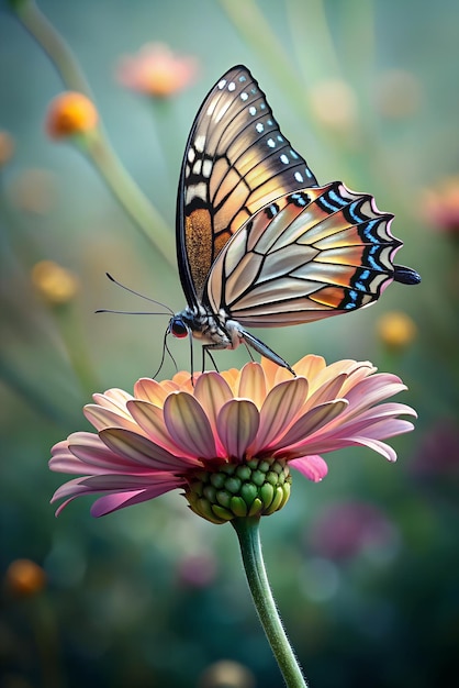 Butterfly on a flower close up shot