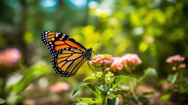 Butterfly on flower closeup Springtime Spring nature wild flowers field Generative AI