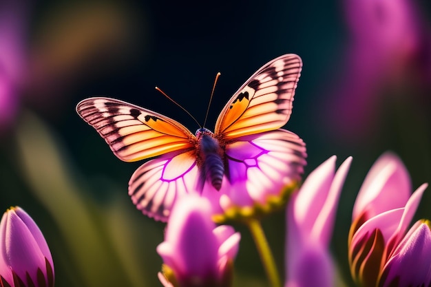 Бабочка на цветке в саду