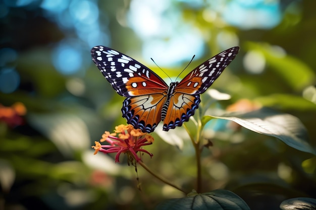 A butterfly on a flower in the garden