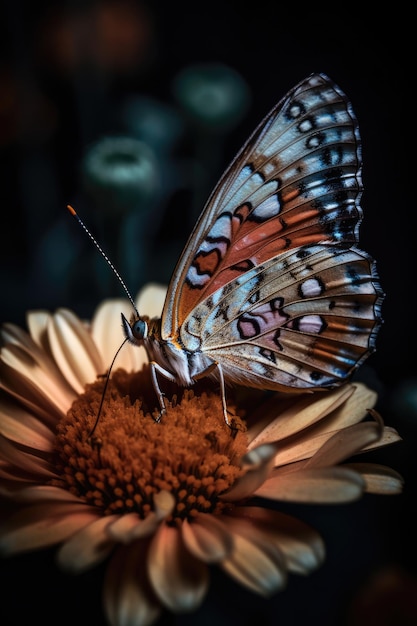 Butterfly on flower professional color grading soft generative ai