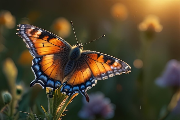 Photo a butterfly on a flower in the sun