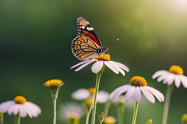 Бабочка на цветке на солнце