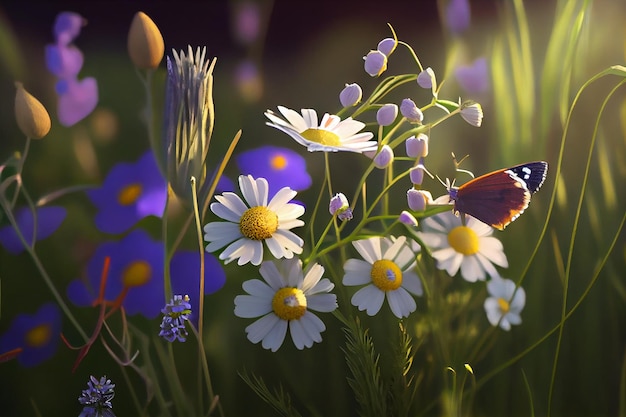 A butterfly on a flower in the sunlight