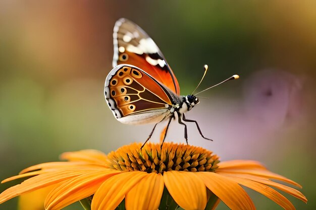 A butterfly on a flower with the background of the background