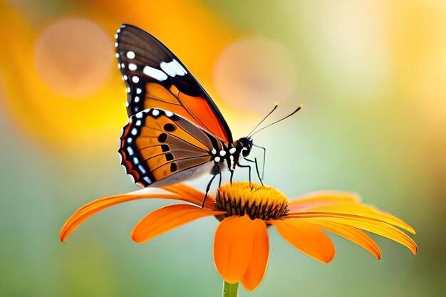 A butterfly on a flower with the background of blurry