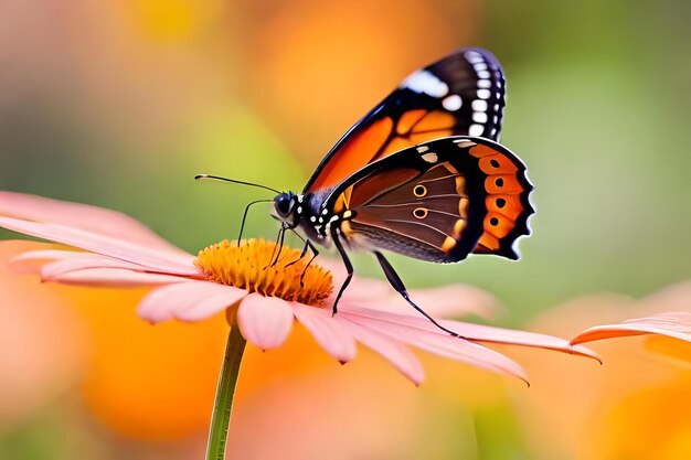 A butterfly on a flower with the background of the photo