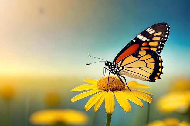 Бабочка на цветке с размытым фоном