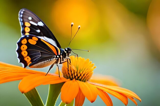A butterfly on a flower with a blurred background