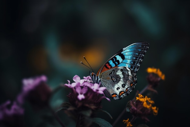 A butterfly on a flower with the letter b on it