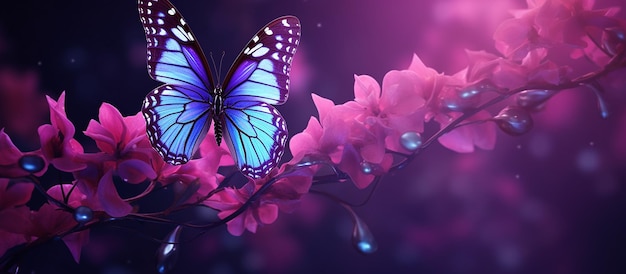 A butterfly on a flower with a purple hue