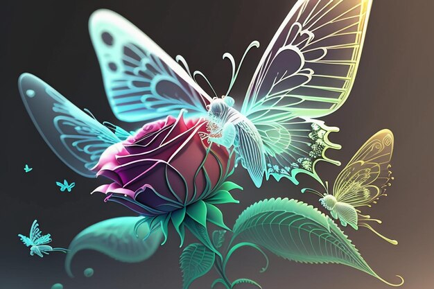 A butterfly on a flower with the word love on it