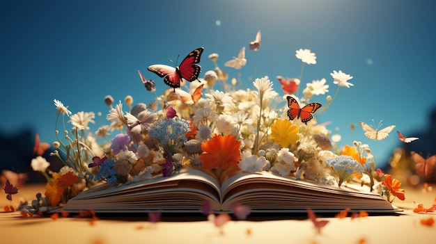 butterfly and flowers in the book