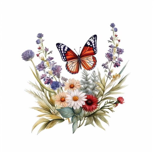 A butterfly and flowers with a butterfly on it.