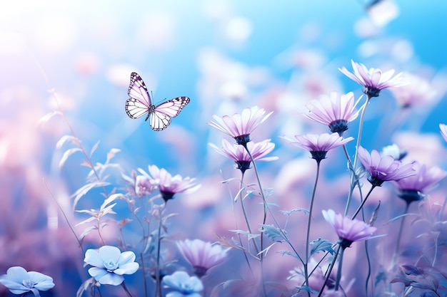 A butterfly flying over flowers