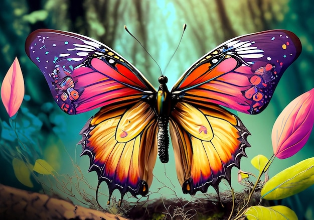 Butterfly in forest ai generated