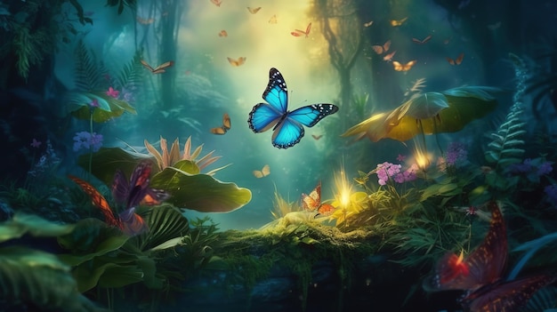 A butterfly in the forest with a forest in the background