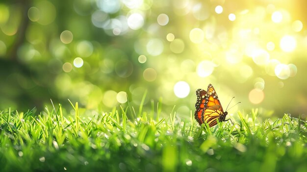 Photo a butterfly on the grass in the sunlight