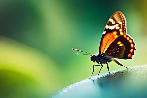 A butterfly on a green background