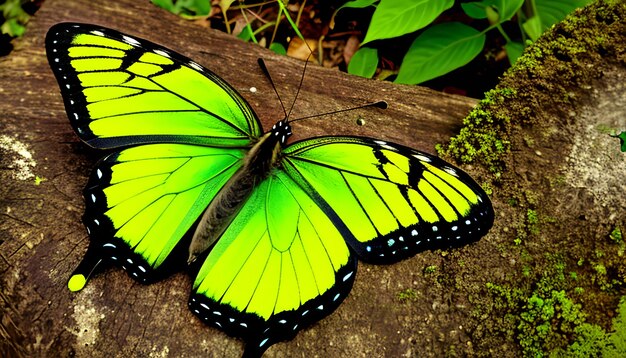 Butterfly on green leaf with copy space using as background or wallpaper nature concept