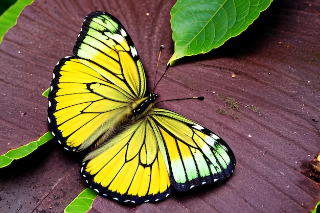 Butterfly on green leaf with copy space using as background or wallpaper nature concept