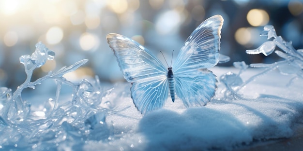 butterfly in ice and snow