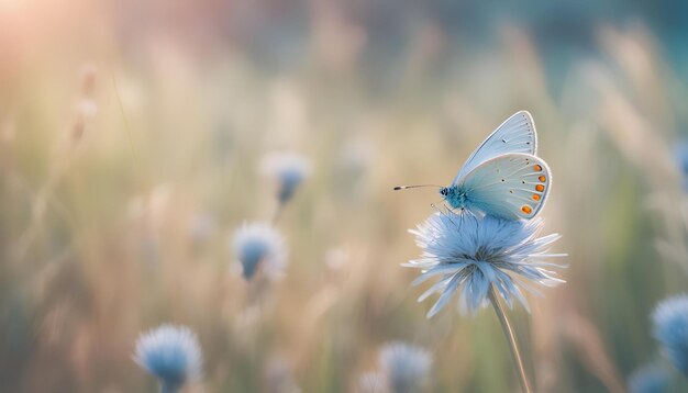 a butterfly is on a flower in the field