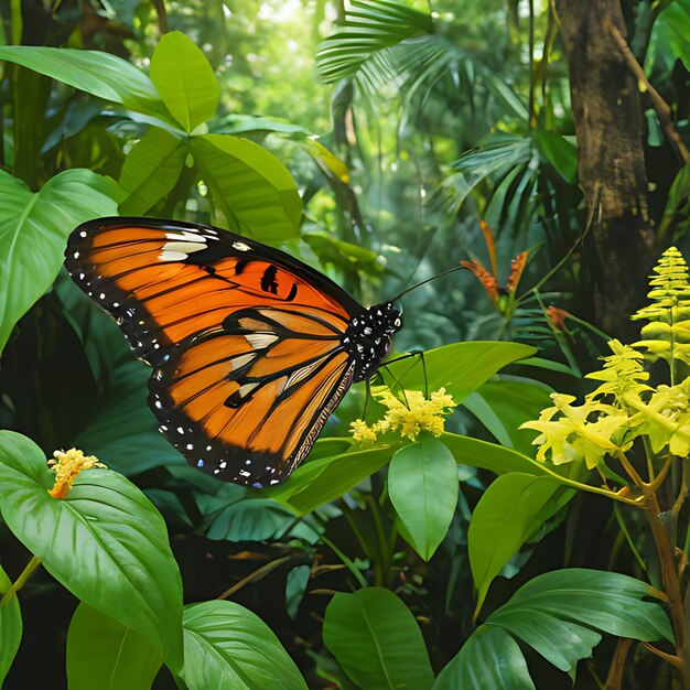 Foto una farfalla è su un fiore nella foresta