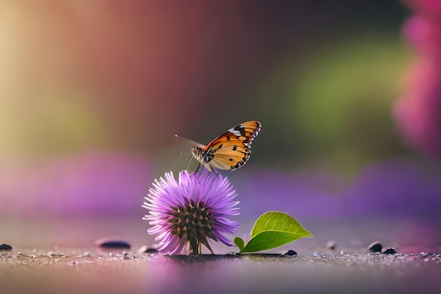 a butterfly is on a flower in the rain