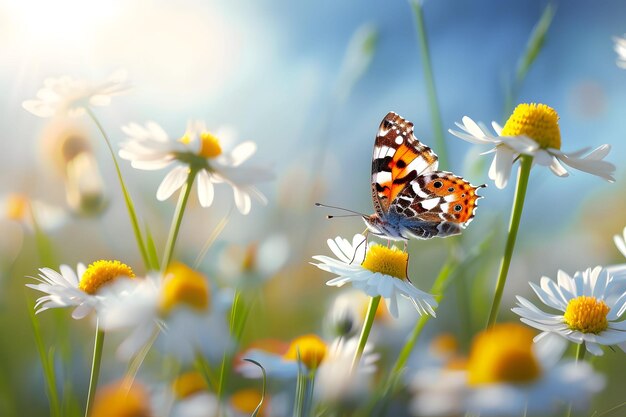 Photo a butterfly is on a flower with the sun behind it