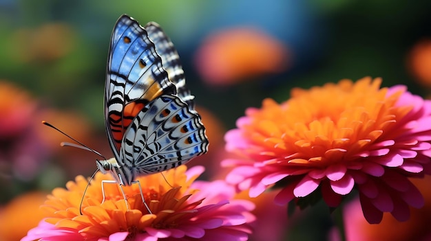 A butterfly is on a flower